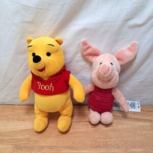 Lot Of 2 Winnie the Pooh and Piglet Plush Stuffed Animal Disney Store